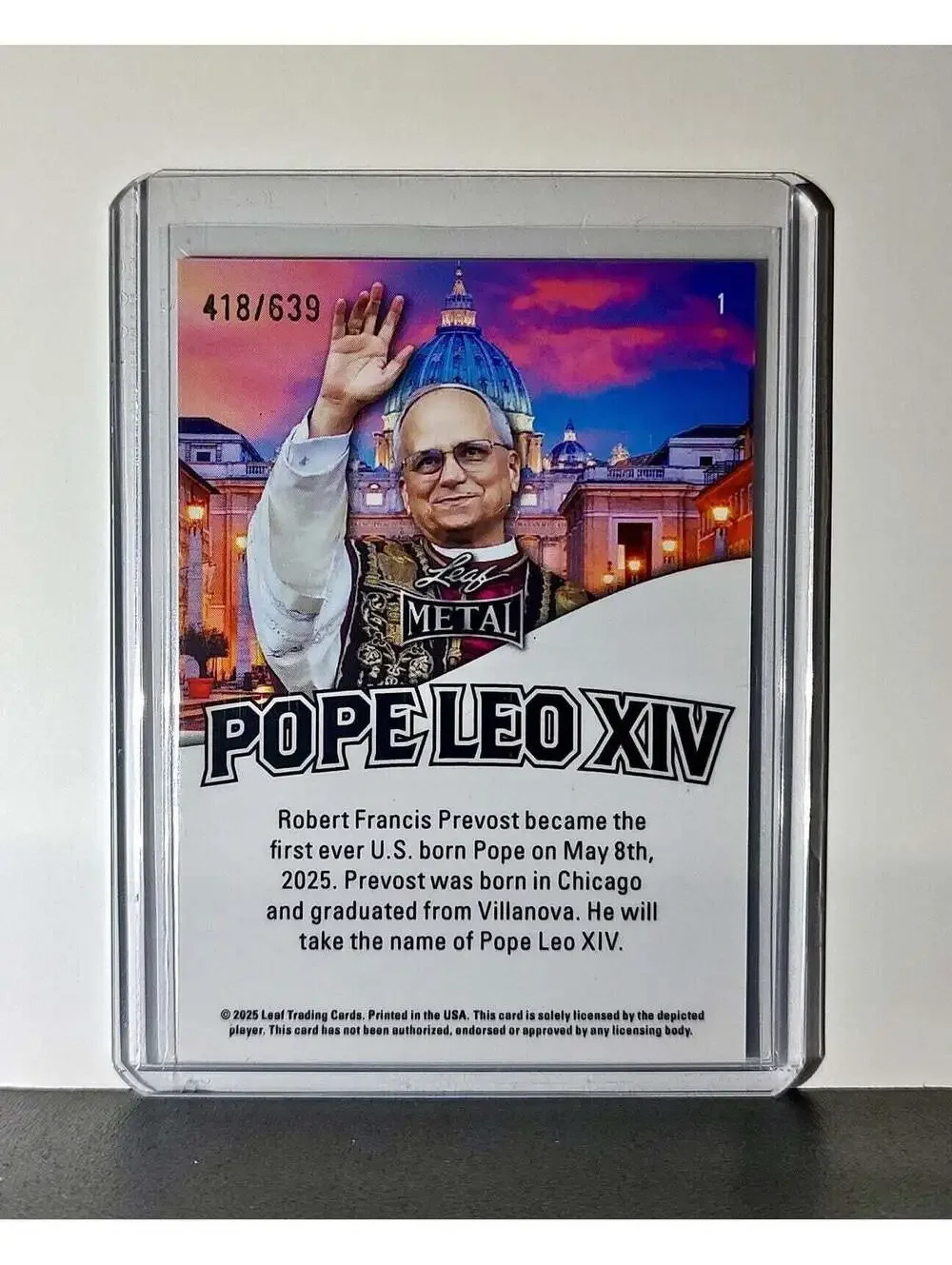 Pope Leo XIV 2025 Leaf Metal Trading Card Chicago Skyline Parallel /639